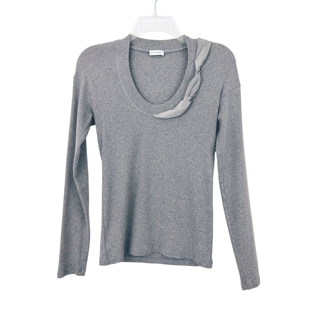 Rivamonti Gray Top Size M Cotton Silk Trim Scoop Neck Long Sleeve Made in Italy